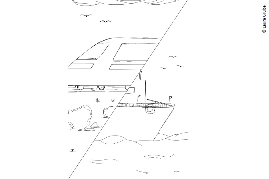 Die Illustration einer Fähre. 